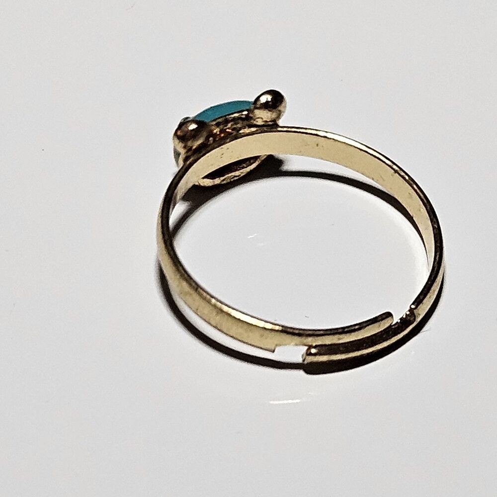 Gold Tone Blue Enamel Bear Face Ring Clear Rhinestone Eyes Adjustable Size 7.25 - Picture 10 of 12